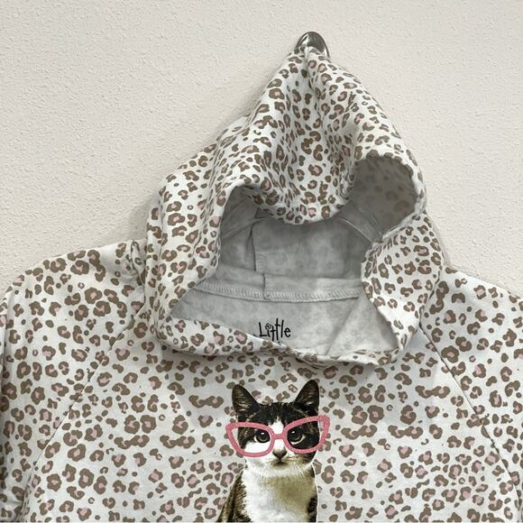 Little Pretties Pink Tan Animal Print Cat Kitty Glasses Graphic Hoodie - Large - Picture 3 of 10